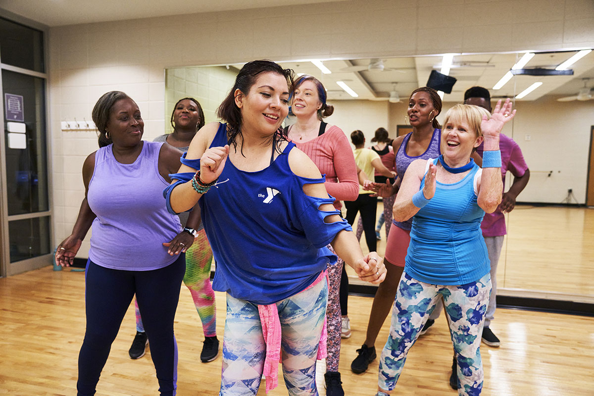 Members of the Kansas City YMCA working out in a class