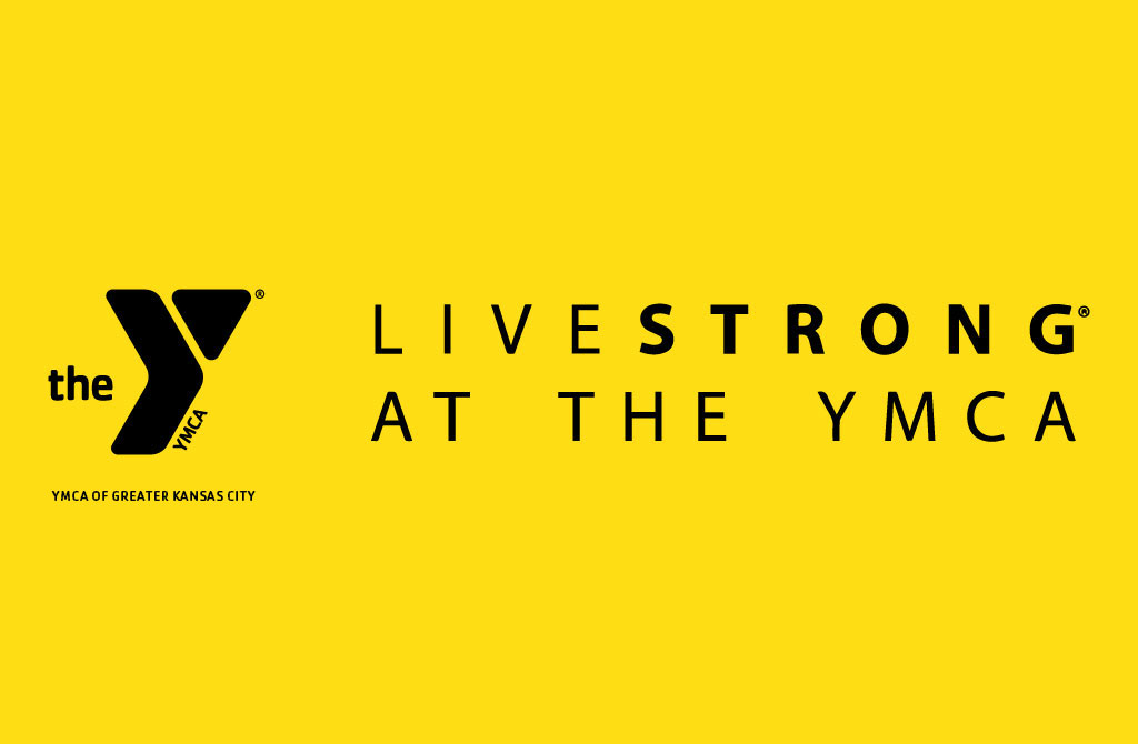 Logo of LIVESTRONG at the YMCA, yellow background, and Y logo on the left.
