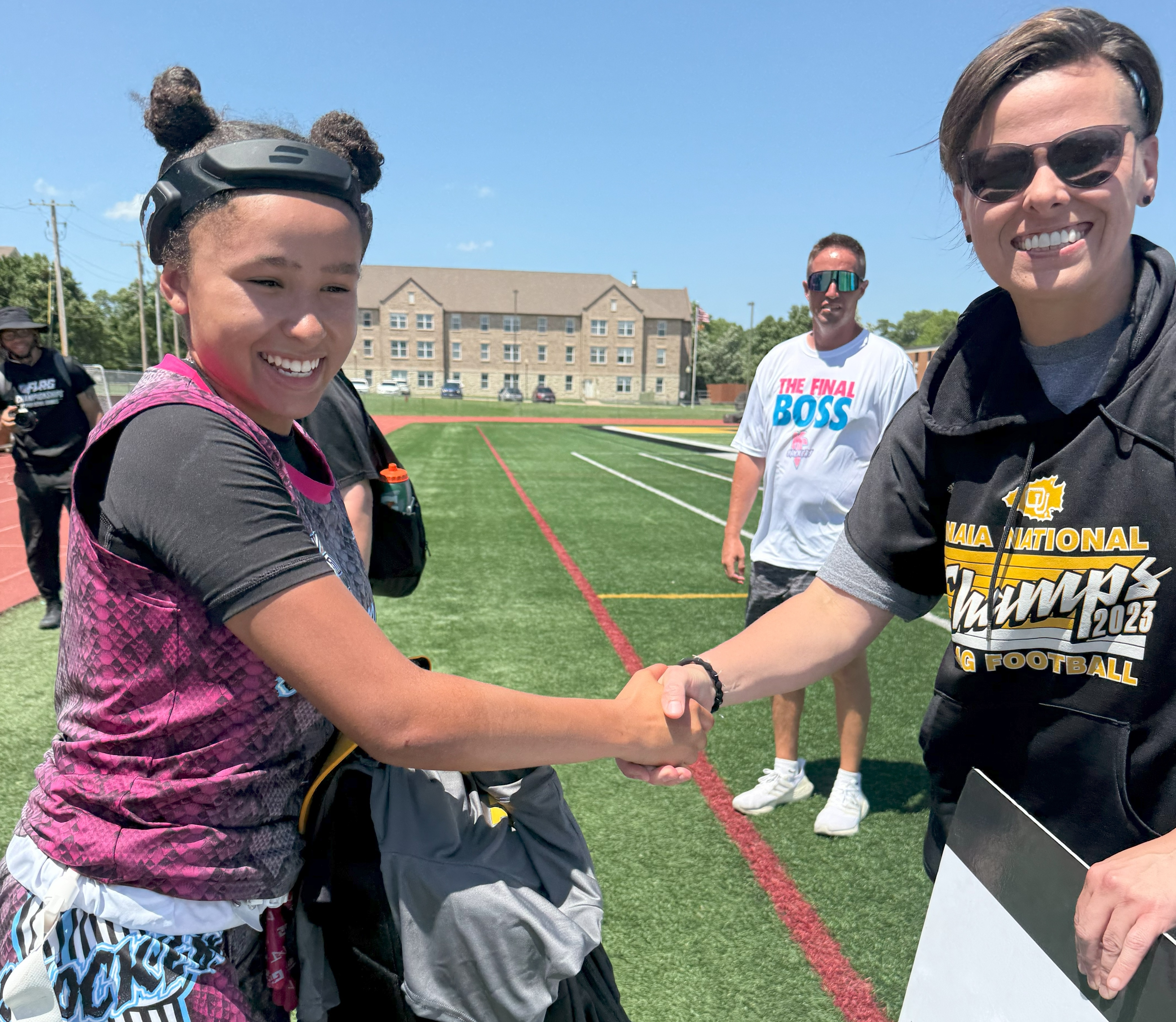 Photo of YMCAKC x OttawaU Female Flag Nationals MVP and Assistant Flag Football Coach Katie Sowers from Ottawa University