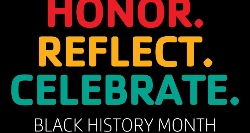 Kansas City YMCA graphic for Black History Month featuring geometric text and the words Honor, Reflect, and Celebrate.