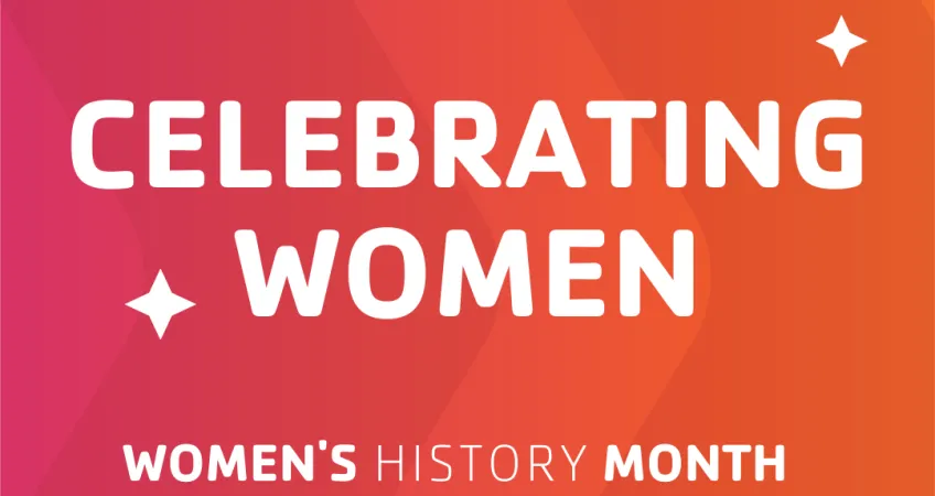 Kansas City YMCA graphic featuring the words "Celebrating Women" and "Women's History Month" on a salmon background.