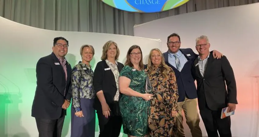 Photo of Leo Prieto, Amy Jewell, Lisa Adams, Sabrah Parsons, Jessica Earnshaw, Steve Scraggs and Mark Hulet at the Nonprofit Connect Awards Luncheon