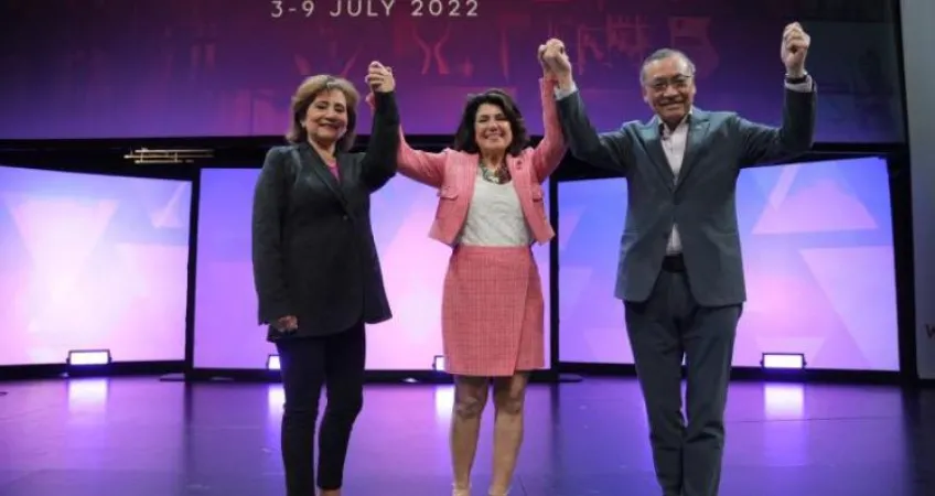 CiCi Rojas (left), who also serves as the YMCA of the USA Board Chair, was elected to a four-year term as the World YMCA Treasurer on July 5, 2022, at the 20th YMCA World Council in Aarhus, Denmark.