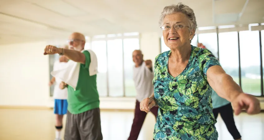 Active Older Adults working out in Greater Kansas City Y fitness program.