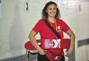 happy ymca lifeguard indoor pool