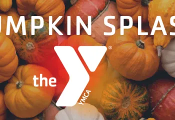 Photo of pumpkins and gourds, with headline "Pumpkin Splash" and Y logo, and water splash graphic.