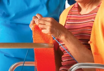 Photo of hands knitting
