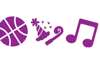 Illustration of basketball, party hat and music note