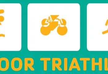Illustrations of swimming, cycling and running. Text: Indoor Triathlon