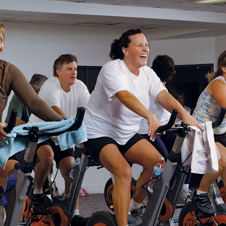 Cycling group class working out at the Kansas City YMCA.