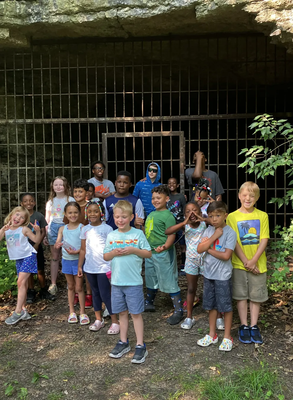 Group of campers at cave during a field trip