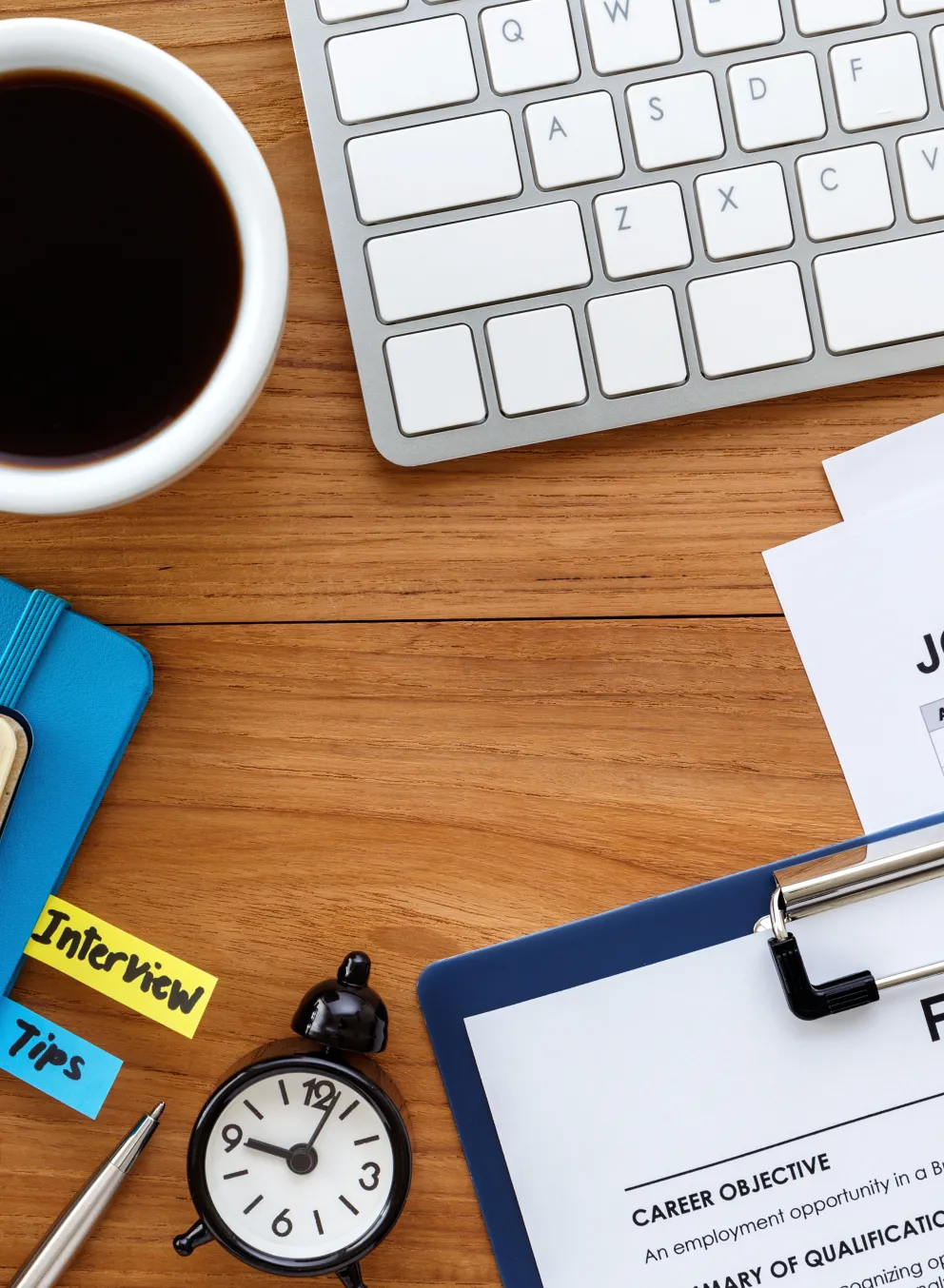Job search with wood desk background