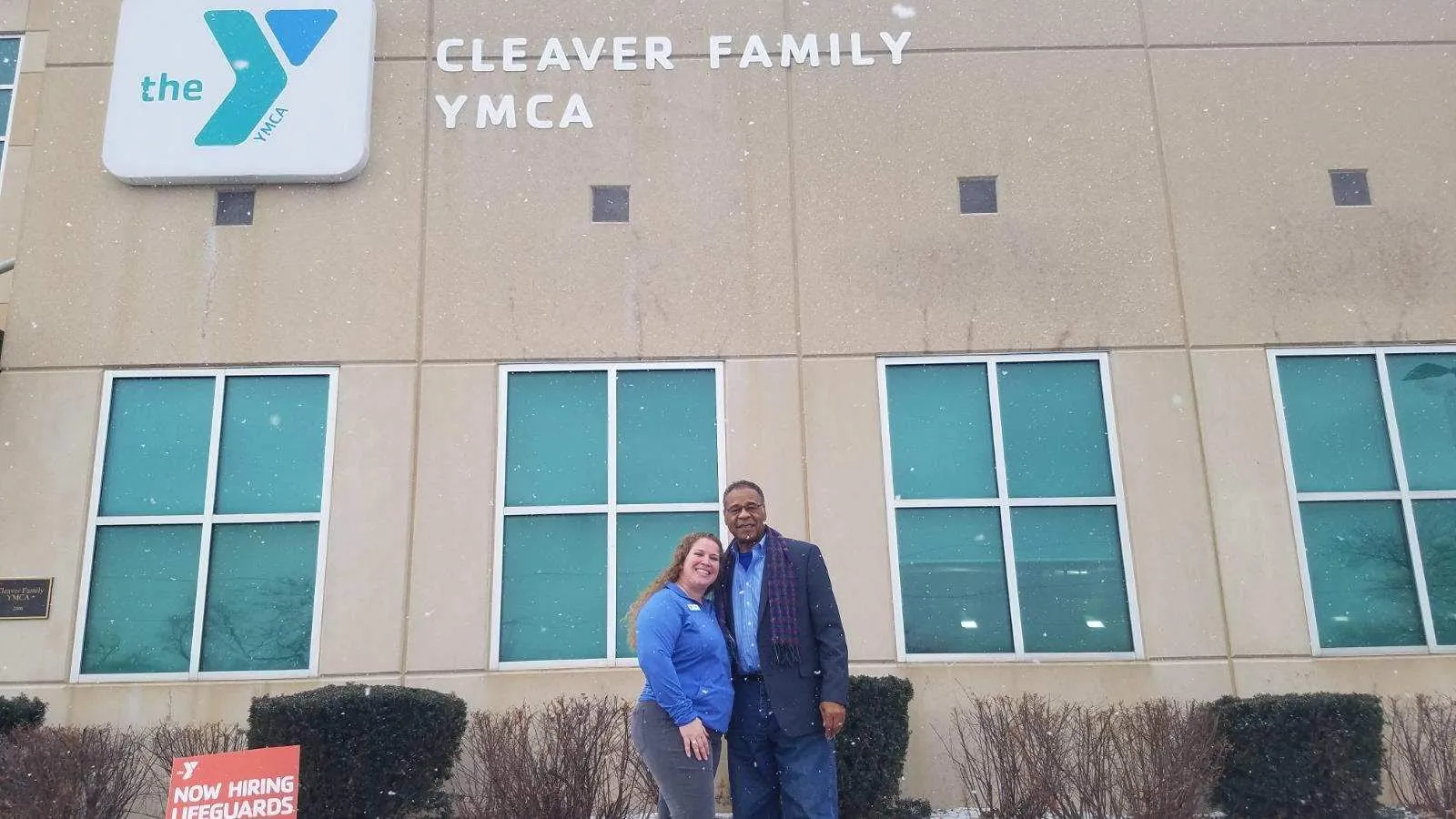 Congressman Cleaver &amp; Andrea in front of Cleaver YMCA