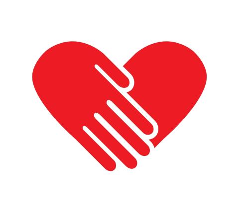 Illustration of a heart, with a hand forming one side of the heart to show a helping hand
