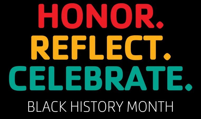 Kansas City YMCA graphic for Black History Month featuring geometric text and the words Honor, Reflect, and Celebrate.