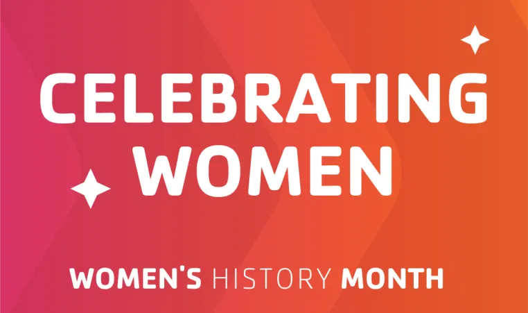 Kansas City YMCA graphic featuring the words "Celebrating Women" and "Women's History Month" on a salmon background.