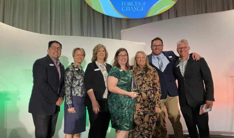 Photo of Leo Prieto, Amy Jewell, Lisa Adams, Sabrah Parsons, Jessica Earnshaw, Steve Scraggs and Mark Hulet at the Nonprofit Connect Awards Luncheon