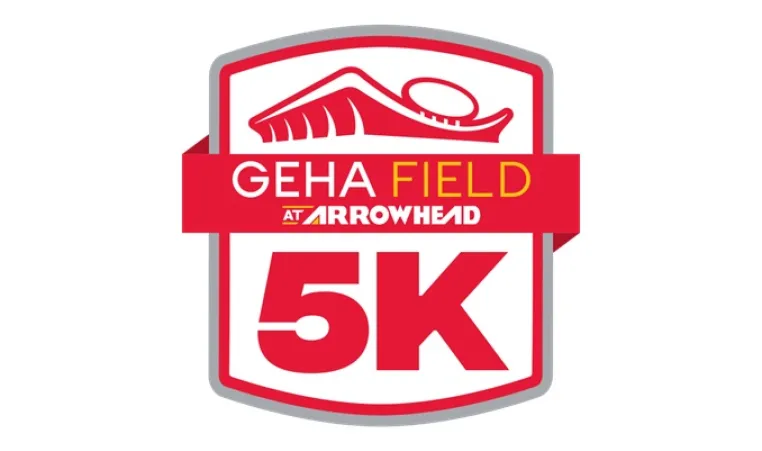 Graphic of GEHA Field at Arrowhead logo with 5K.