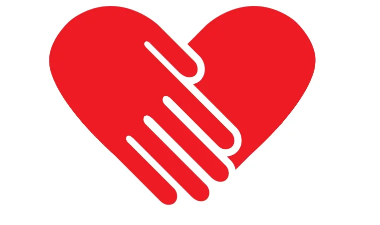 Illustration of a heart, with a hand forming one side of the heart to show a helping hand