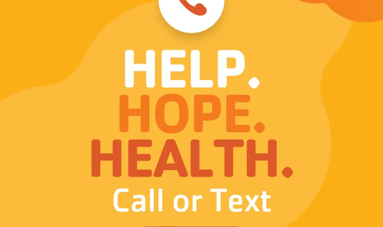 Y Graphic with text "Help. Hope. Health. Call or Text 988", "Suicide Prevention Month".