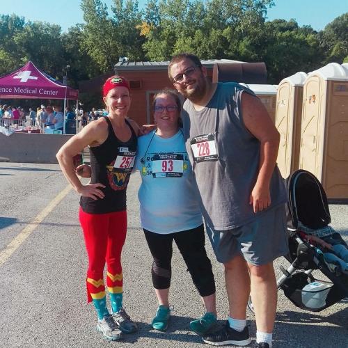 Levi at the 2017 Rock, Roll & Run 5K, pictured with his wife, Krystle (center), and Y personal trainer Erin (far left)