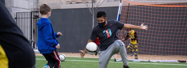 KC Current Goalkeeper Adrianna Franch plays soccer with YMCA youth athletes