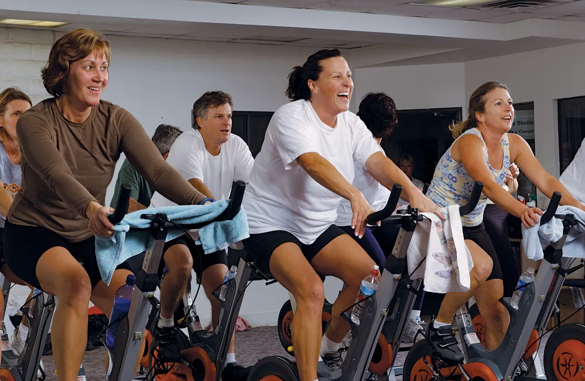 Cycling group class working out at the Kansas City YMCA.